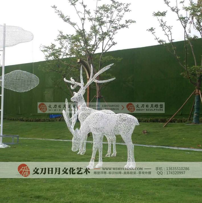 旭辉【江山庐州印】示范区抽象不锈钢鹿雕塑 新中式雕塑艺术
